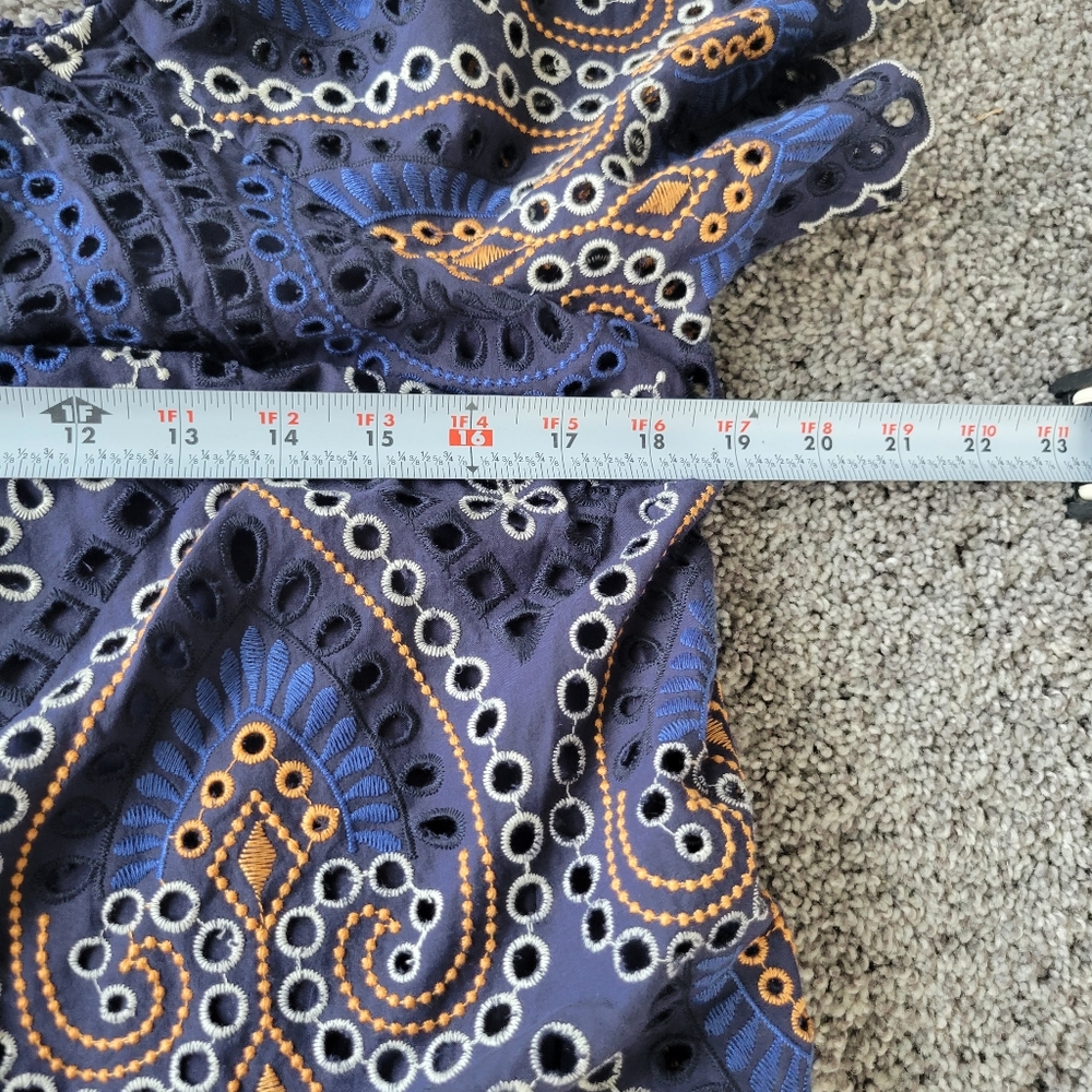 Anthropologie Nori Eyelet Blue and Gold Dress - Picture 3 of 7